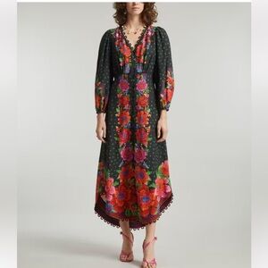 FARM RIO Black Blooming Garden Dress Long Sleeve Dress Size Ladies Small